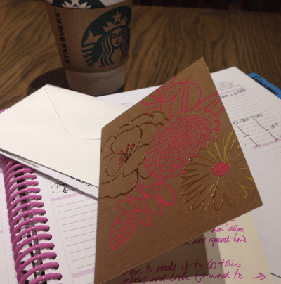 Winding down from a very busy day with some letter writing (it's grandma's turn this week) + planner/weekly goals check-in + yummy tea.