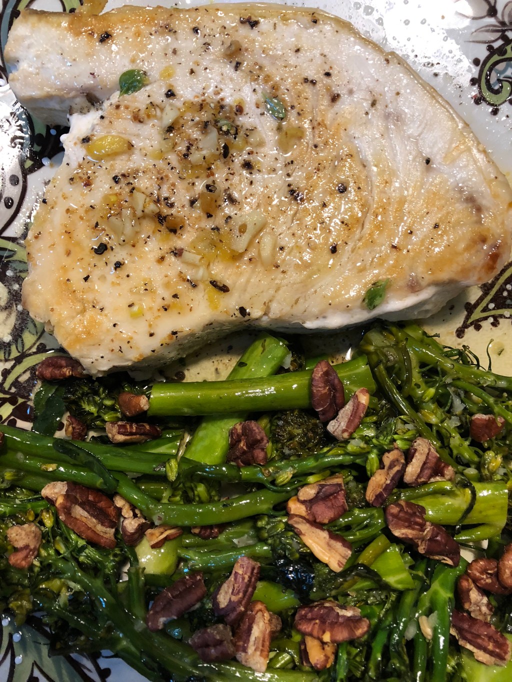 this week in our kitchen: crunchy broccolini with lemon and pecans +&nbsp;swordfish