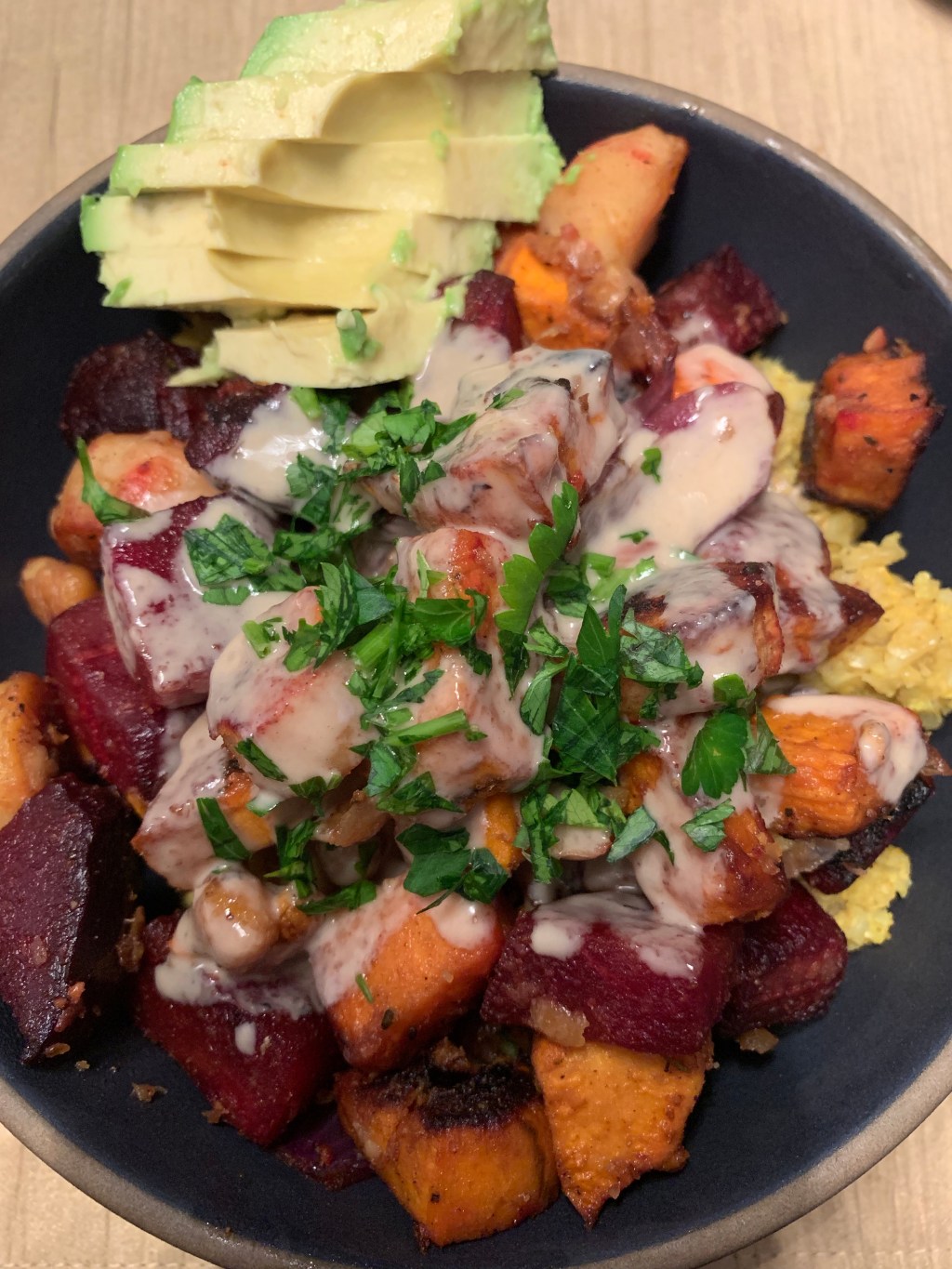 this week in our kitchen: garam masala root vegetables + chickpeas Buddha bowl with&nbsp;millet