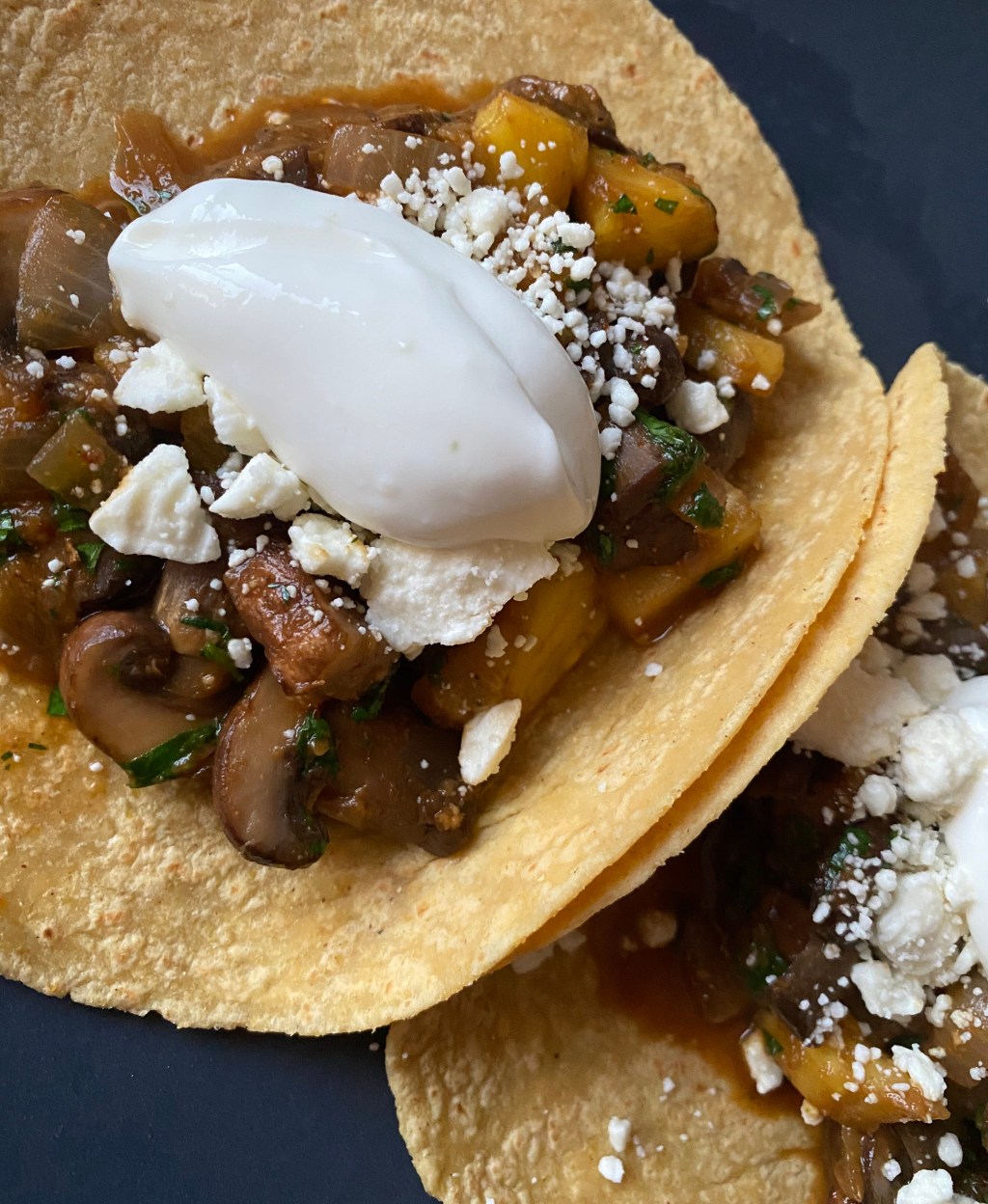 in our kitchen: mushroom al pastor tacos with garlic lime special&nbsp;sauce